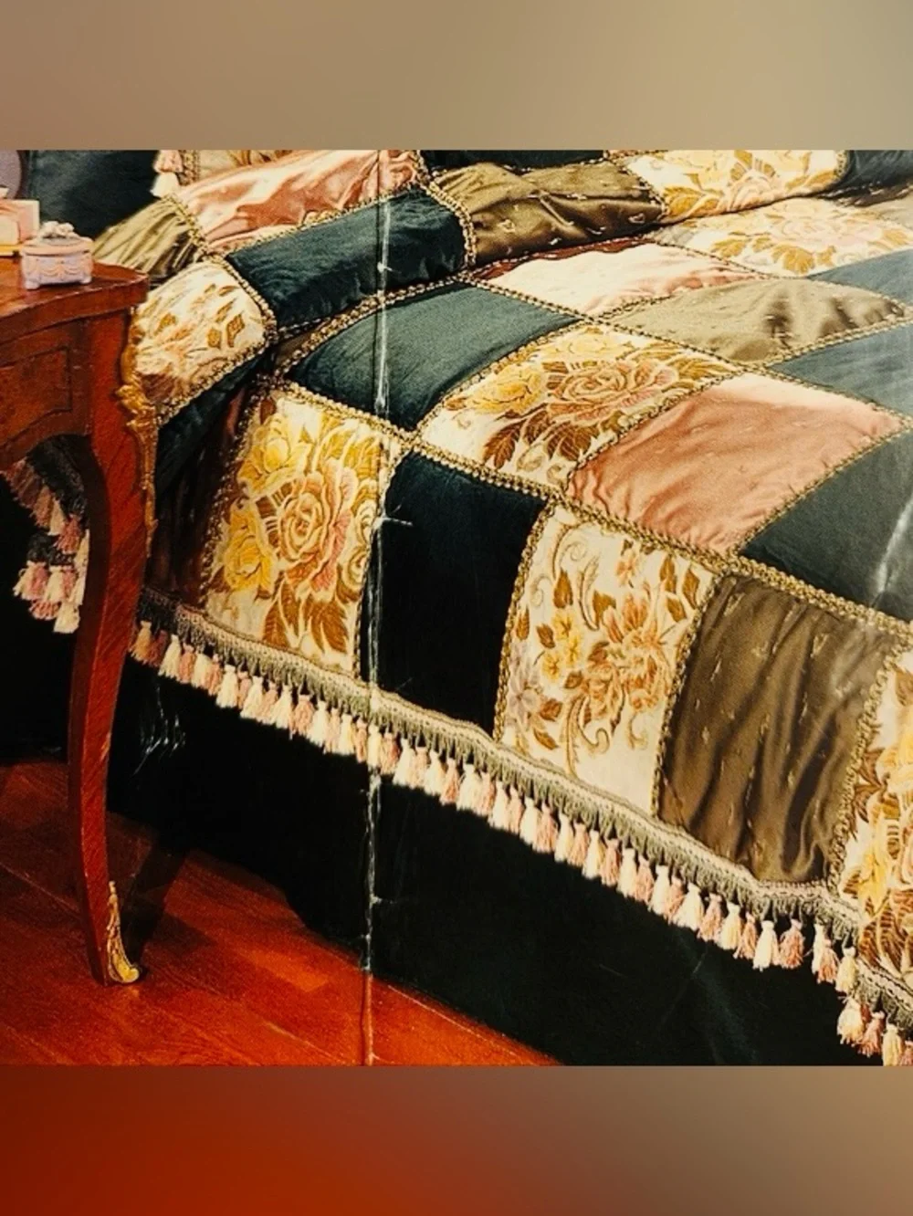King plush velvet patch work comforter in lush greens pinks 2 matching shams